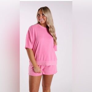 Very J Short Sleeve Oversized Lounge Short Set